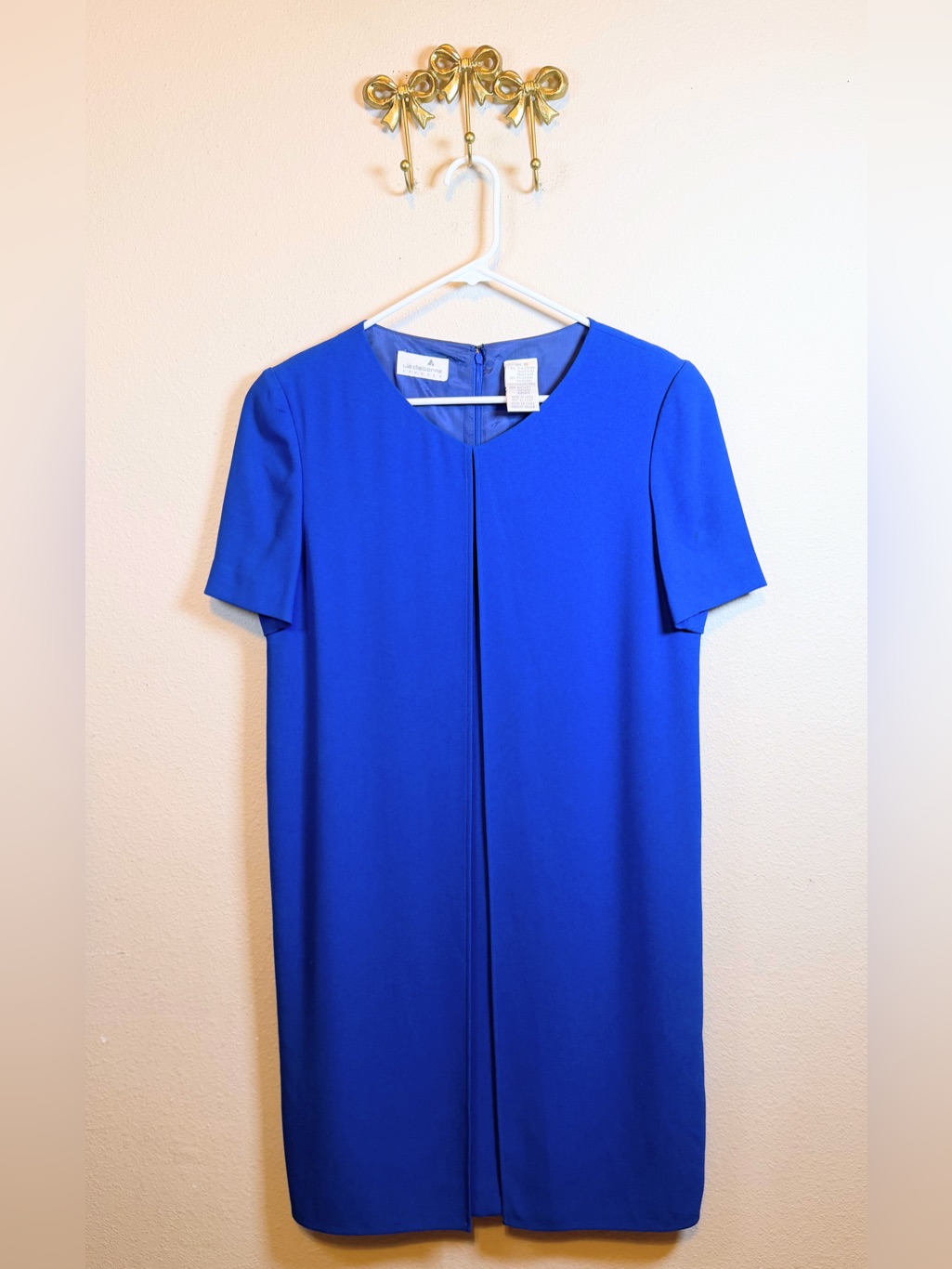 Liz Claiborne Vintage Royal Blue Short-Sleeve Midi Shift Dress. Size 10